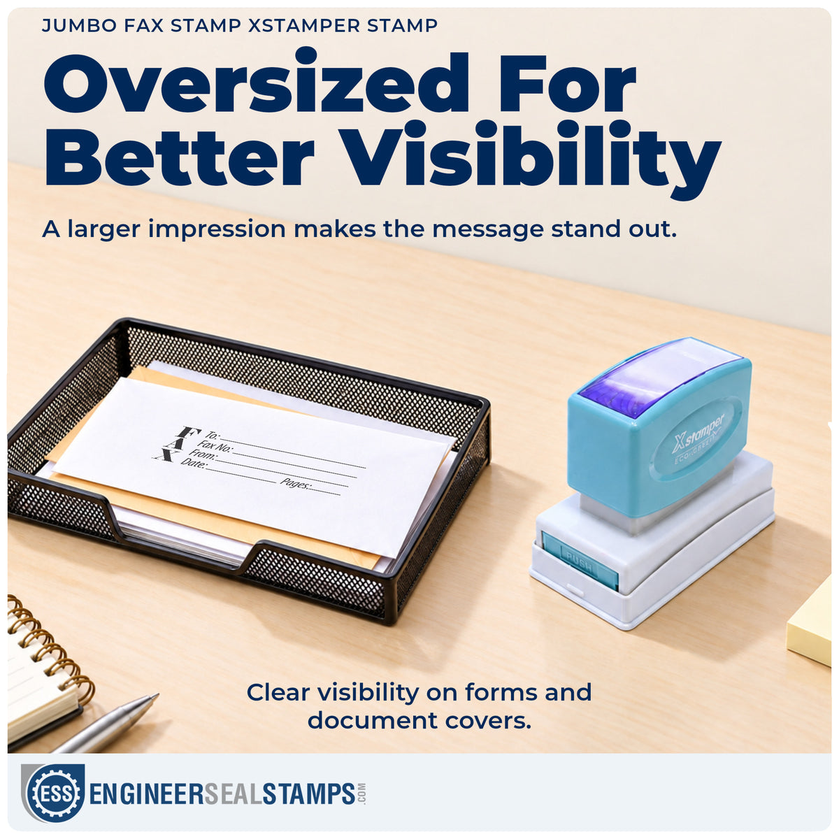 Features of the "Fax stamp" Xstamper No. 3279 pre-inked stamp