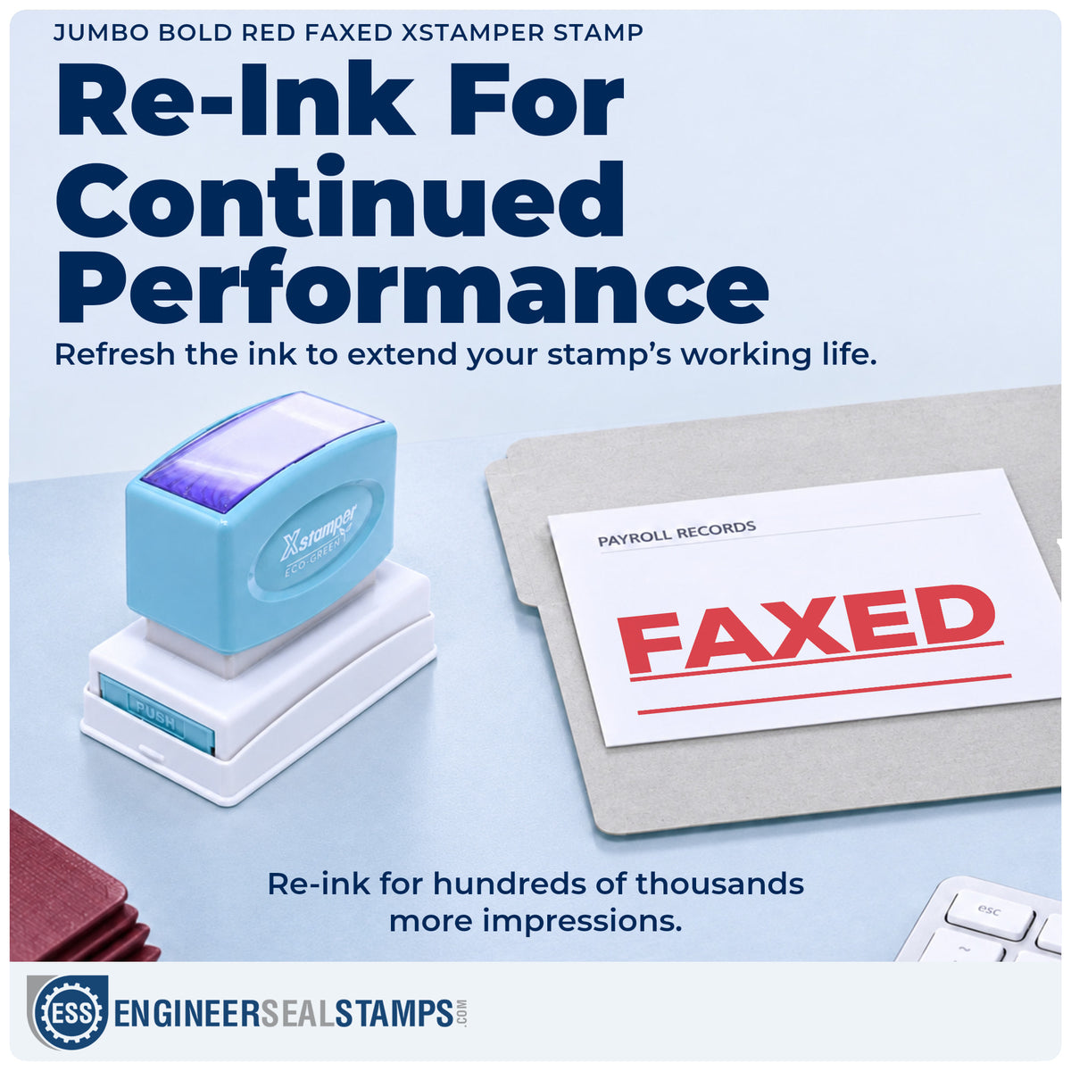 Re-inkable "Faxed" stamp built for thousands of repeat impressions