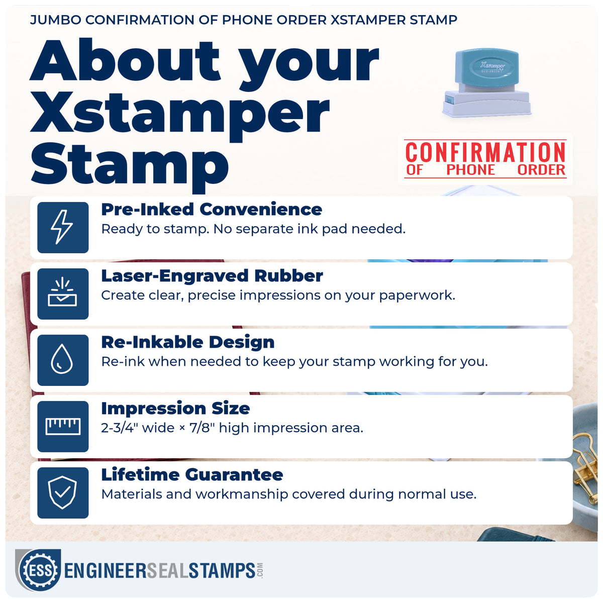 About the "Confirmation of phone order" Xstamper No. 3214 stamp and how to care for it