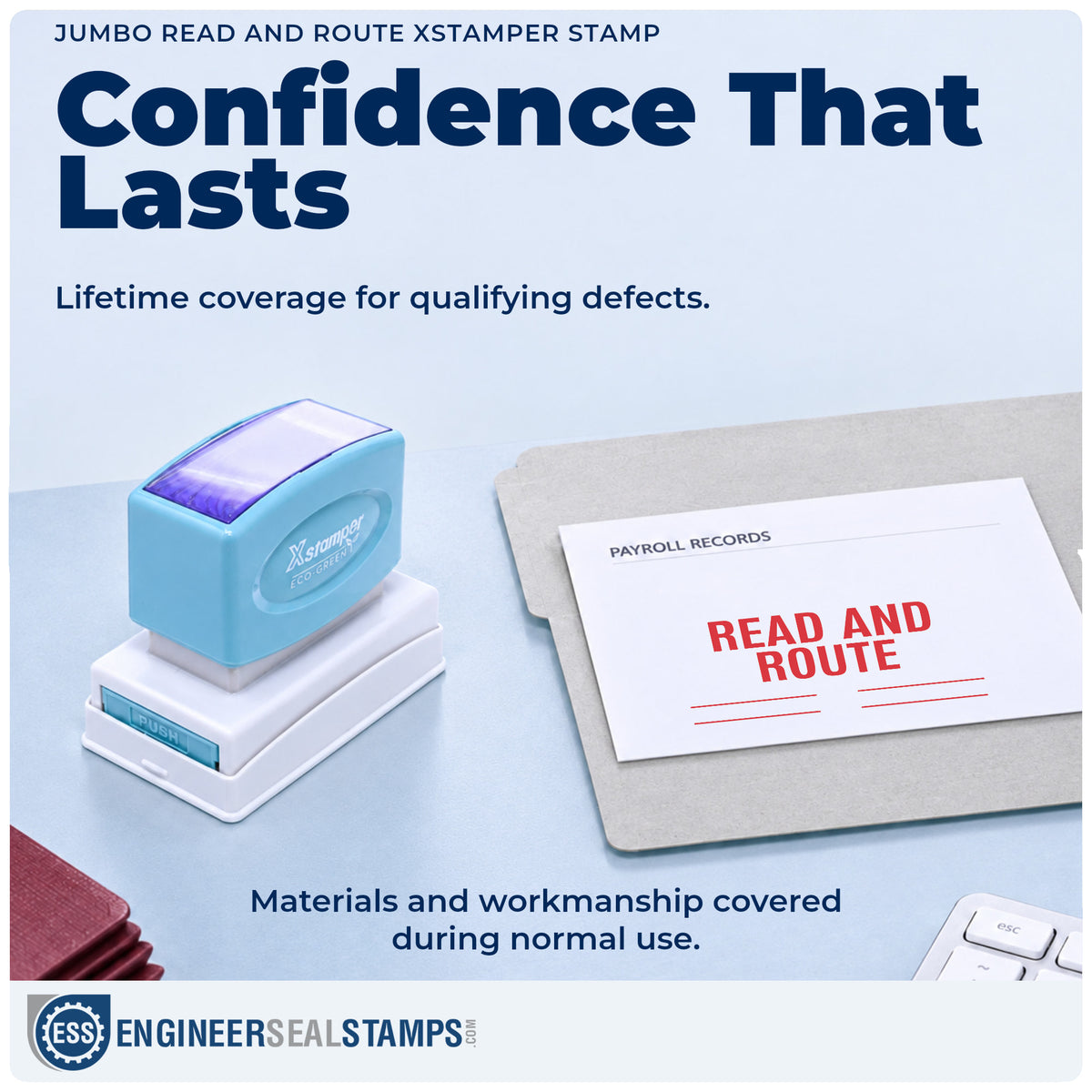 Lifetime guarantee coverage on the "Read and route" Xstamper pre-inked stamp