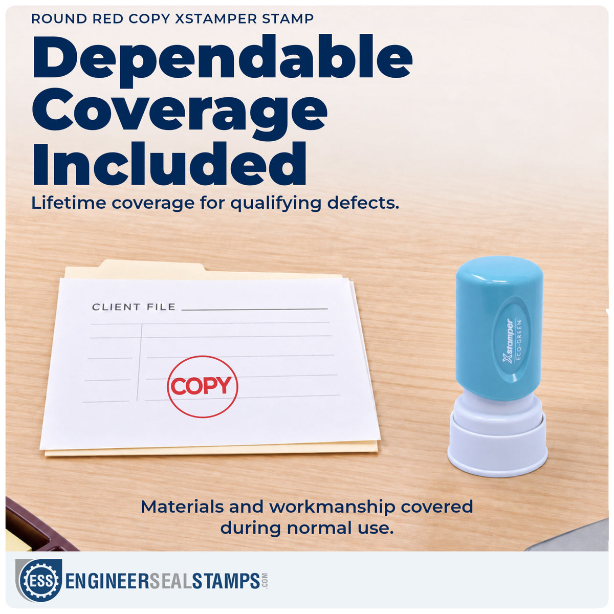 Lifetime guarantee coverage on the "Copy" Xstamper pre-inked stamp