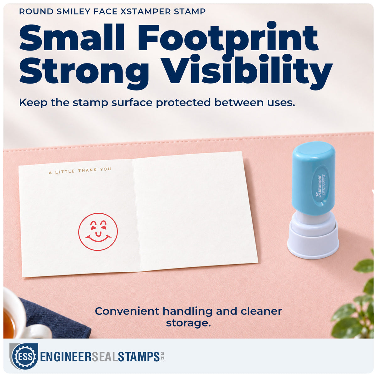Features of the "Smiley face" Xstamper No. 11303 pre-inked stamp
