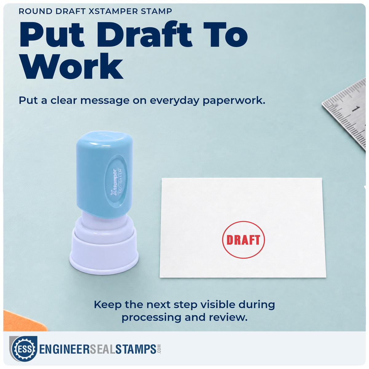 "Draft" stamp being pressed onto a document during everyday filing
