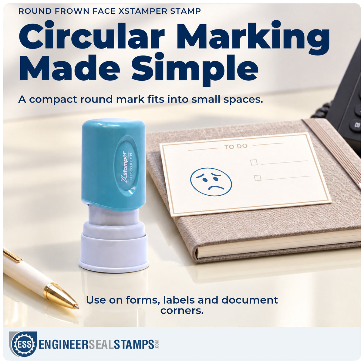 Features of the "Frown face" Xstamper No. 11305 pre-inked stamp