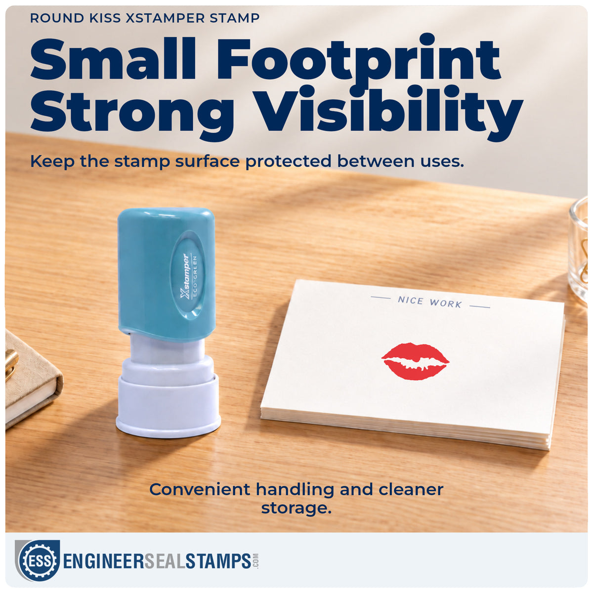 Features of the "Kiss" Xstamper No. 11307 pre-inked stamp