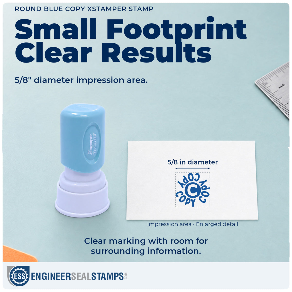 Impression size guide: the "Copy" imprint measures 5/8 in diameter