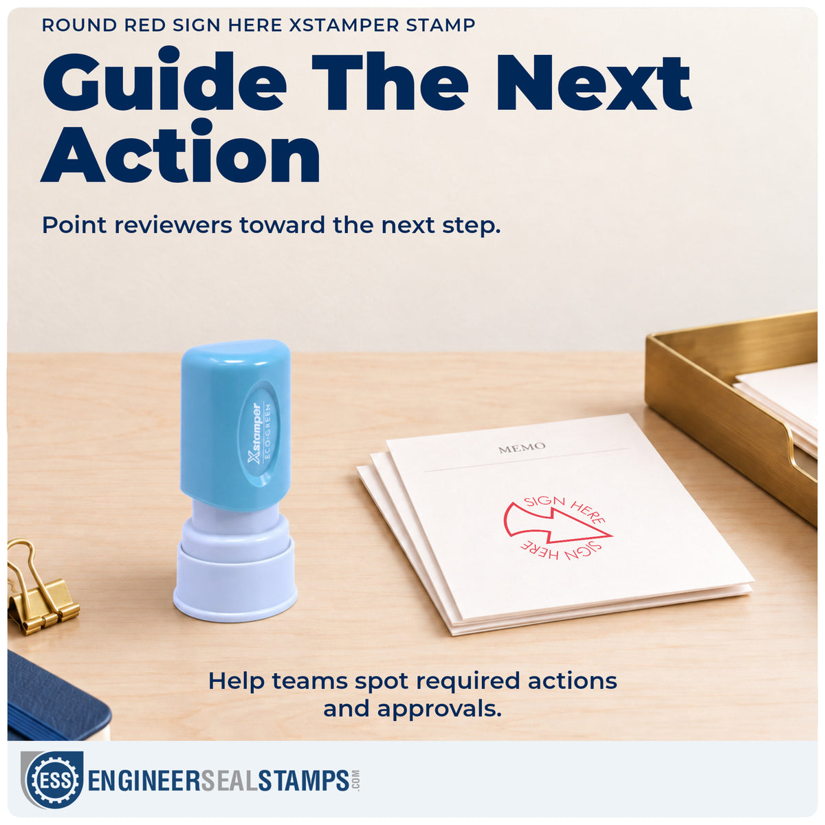 Where the "Sign here" imprint fits in an office document workflow