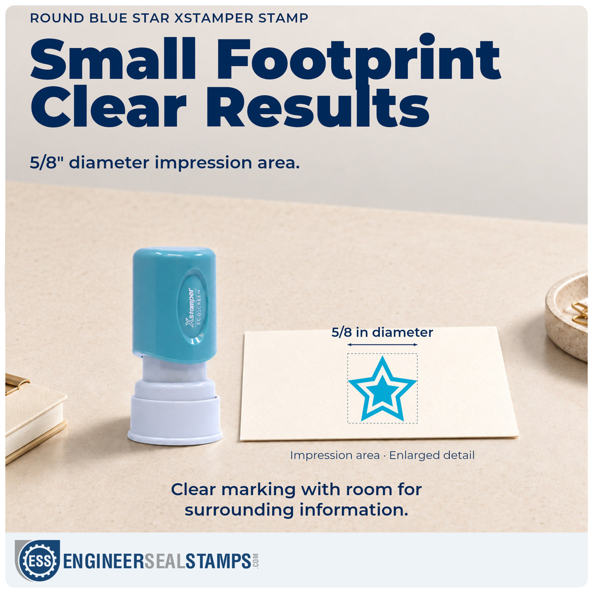 Impression size guide: the "Star" imprint measures Approximately 5/8 in diameter