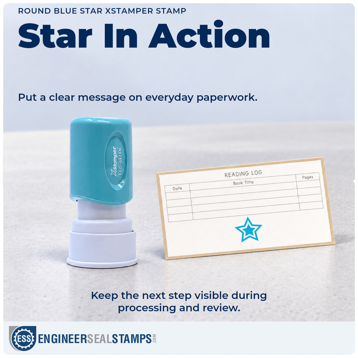 "Star" stamp being pressed onto a document during everyday filing