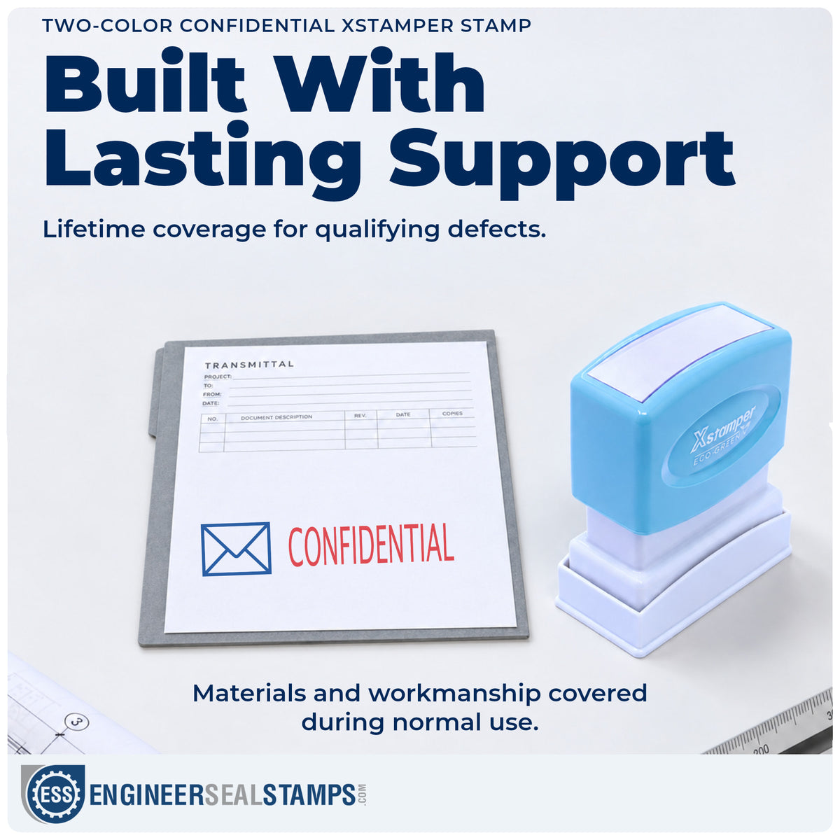 Lifetime guarantee coverage on the "Confidential" Xstamper pre-inked stamp