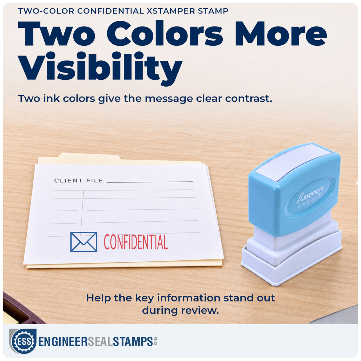 Features of the "Confidential" Xstamper No. 2034 pre-inked stamp