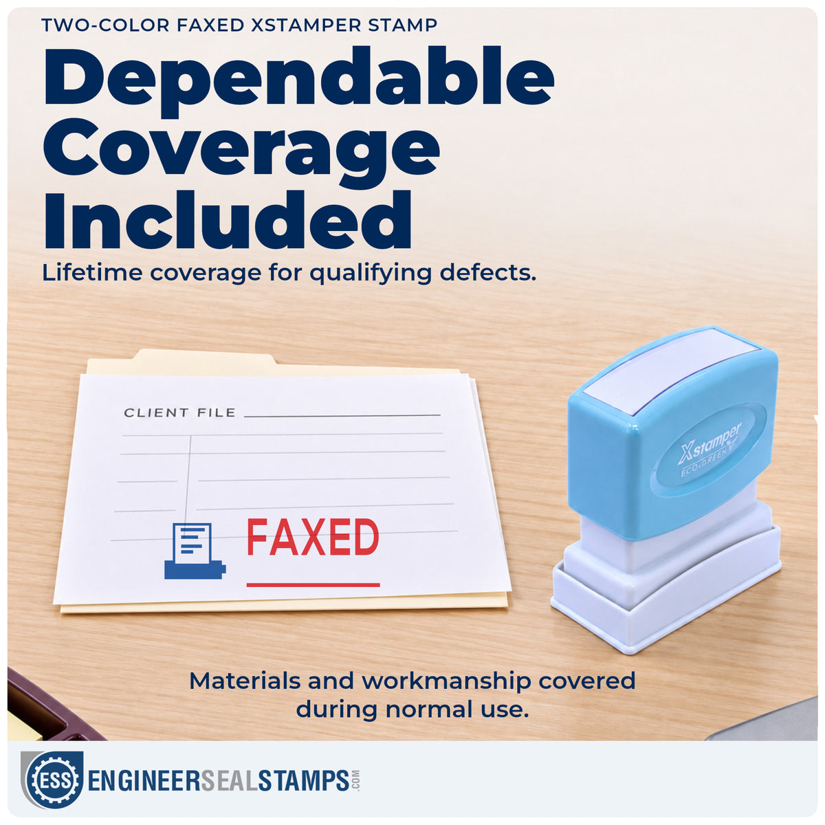Lifetime guarantee coverage on the "Faxed" Xstamper pre-inked stamp
