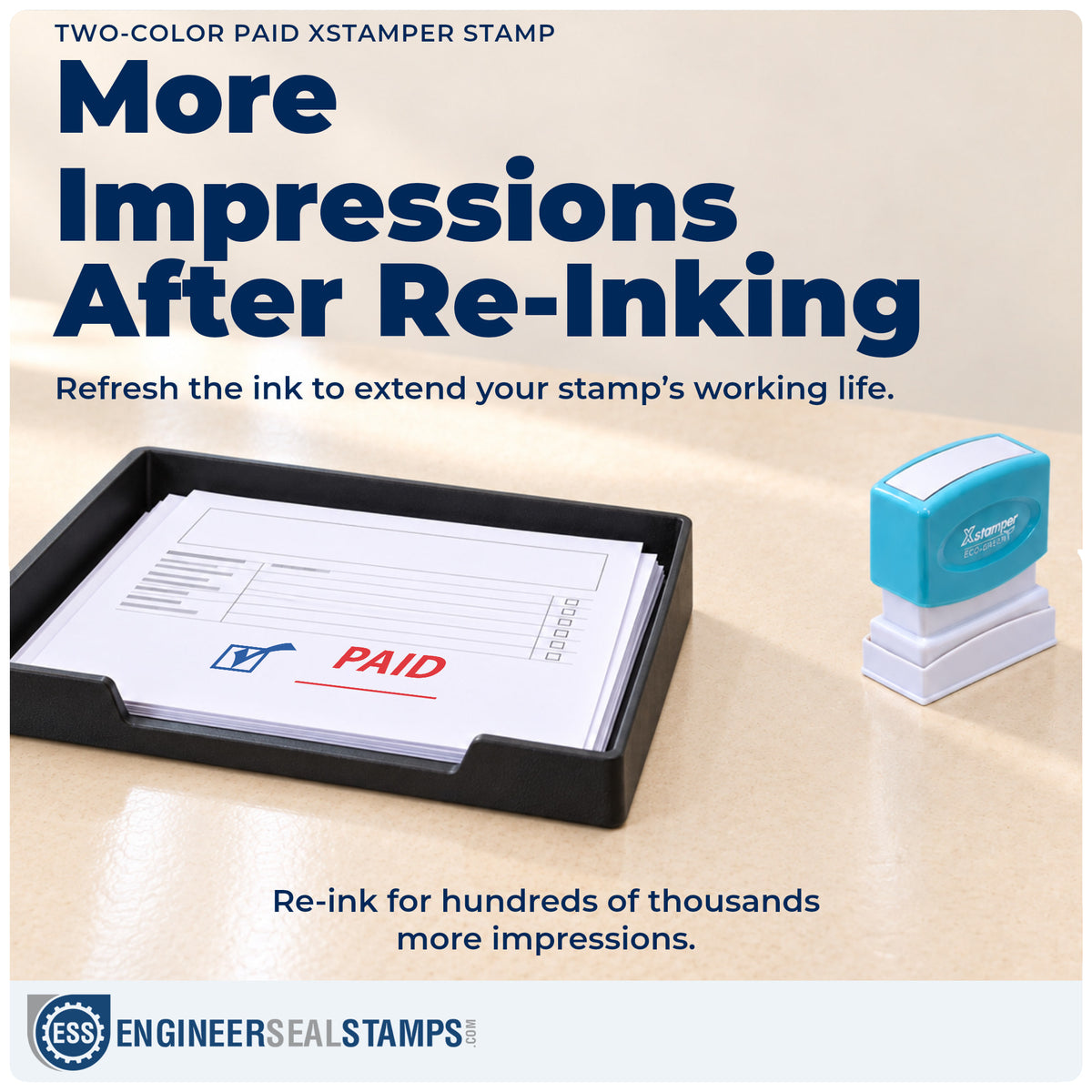 Re-inkable "Paid" stamp built for thousands of repeat impressions