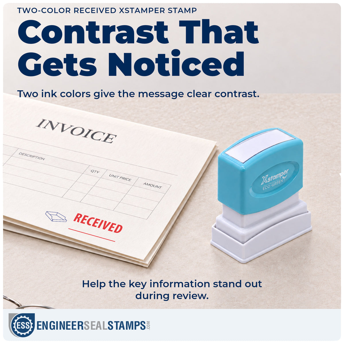 Features of the "Received" Xstamper No. 2030 pre-inked stamp