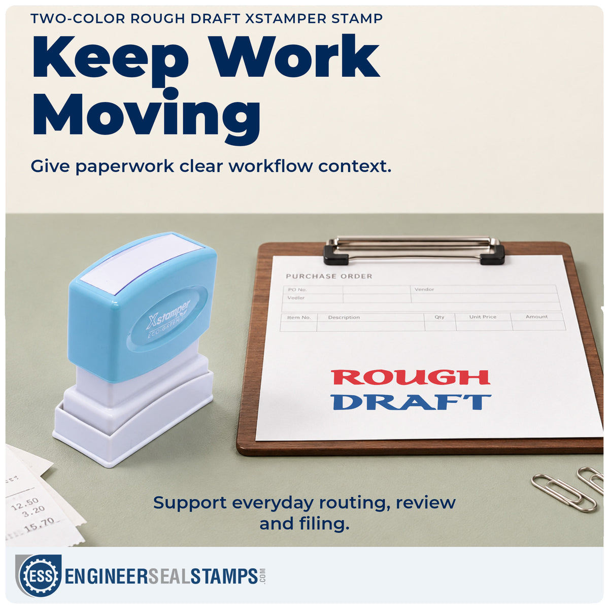 Where the "Rough draft" imprint fits in an office document workflow