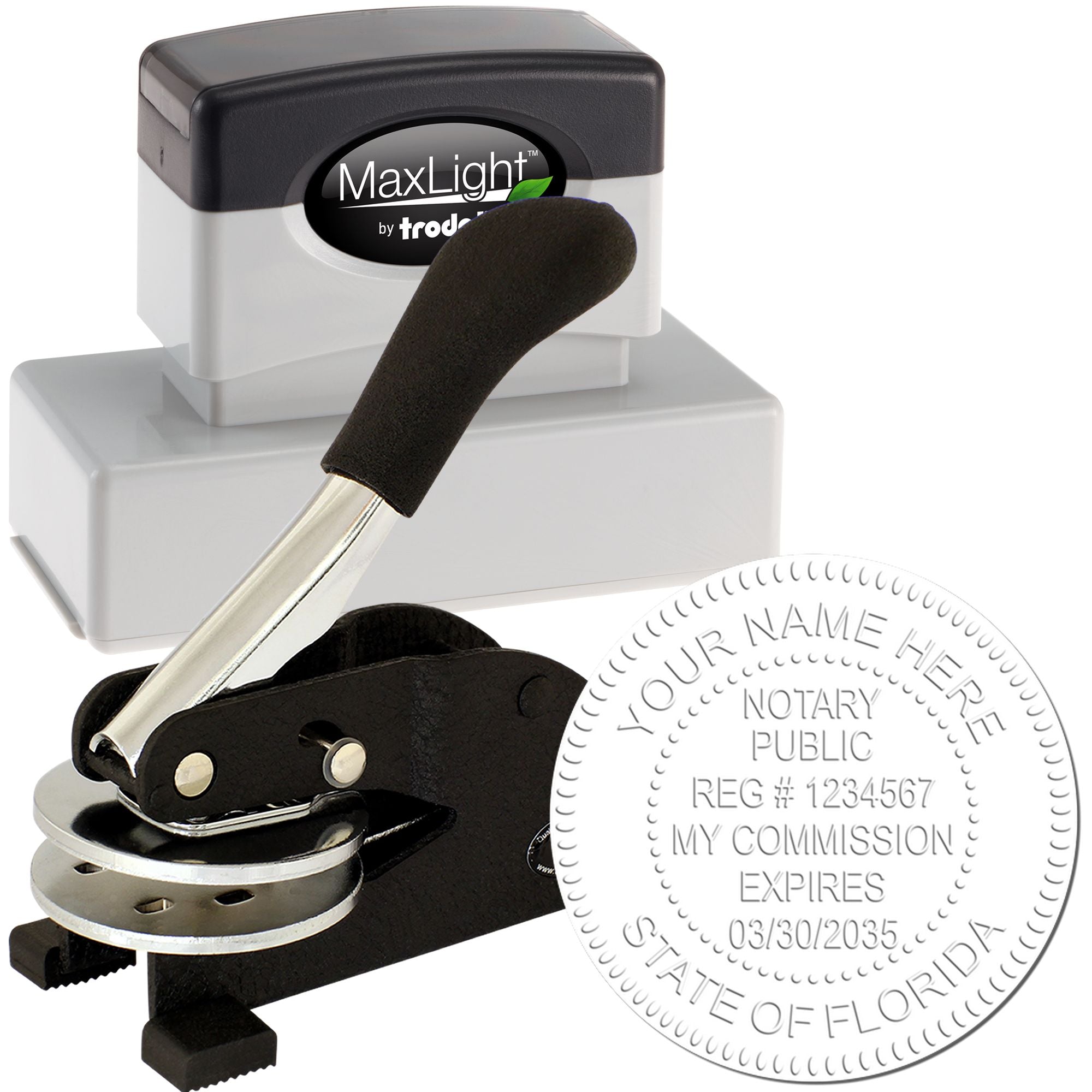 Rectangular MaxLight Notary Stamp FL and Florida Notary Public Desk Seal Embosser Kit - Engineer Seal Stamps