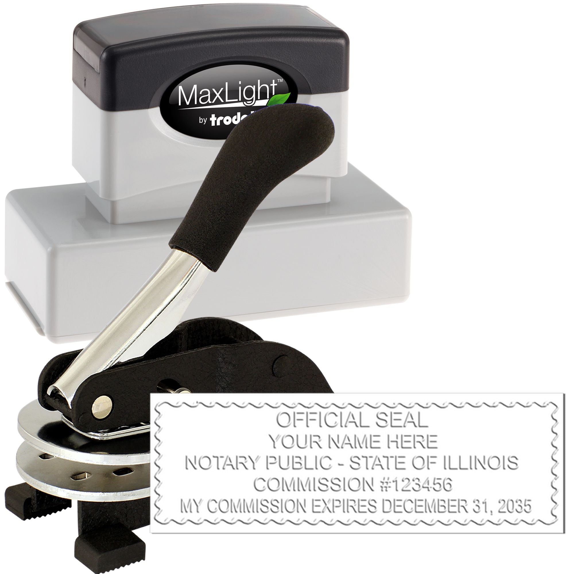 Rectangular MaxLight Notary Stamp IL and Illinois Notary Public Desk Seal Embosser Kit - Engineer Seal Stamps