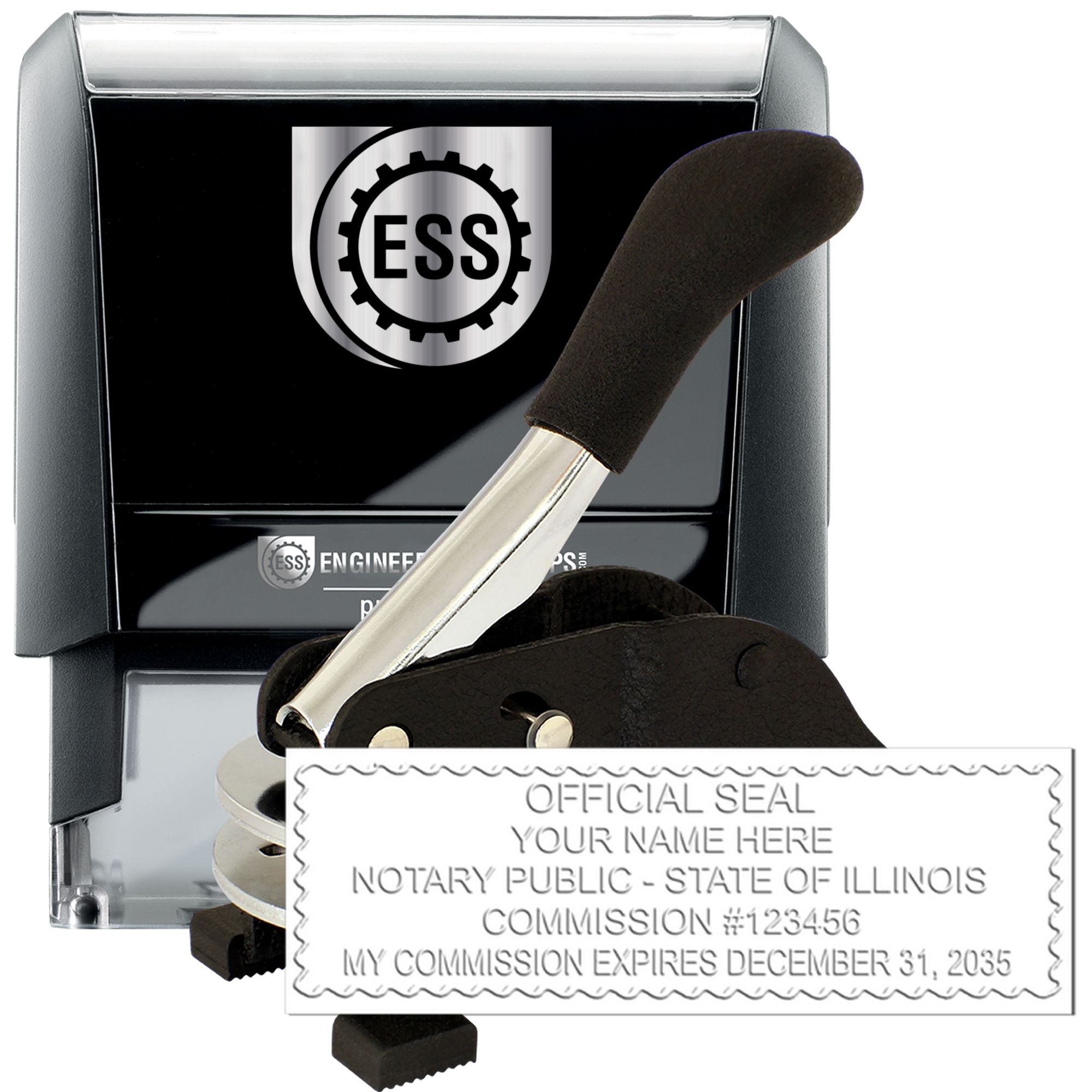 Illinois Notary Desk Seal with Rectangular Self Inking Notary Stamp Bundle - Engineer Seal Stamps