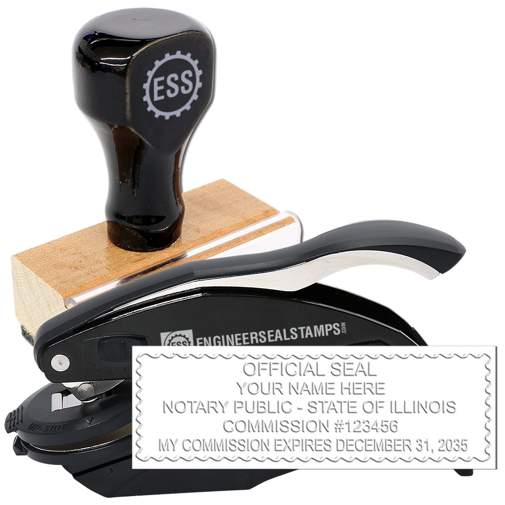 IL Hybrid Seal and Notary Rectangular Wood Stamp Kit - Engineer Seal Stamps