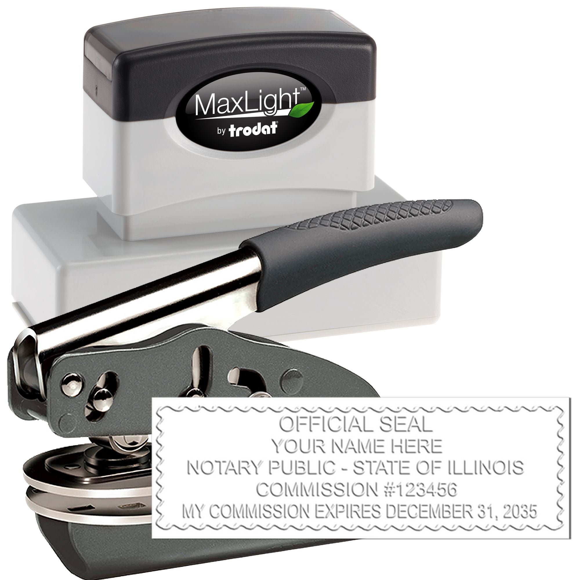 Soft Seal Illinois Notary Embossing Seal with Rectangular MaxLight Rectangular MaxLight Notary Stamp Kit - Engineer Seal Stamps