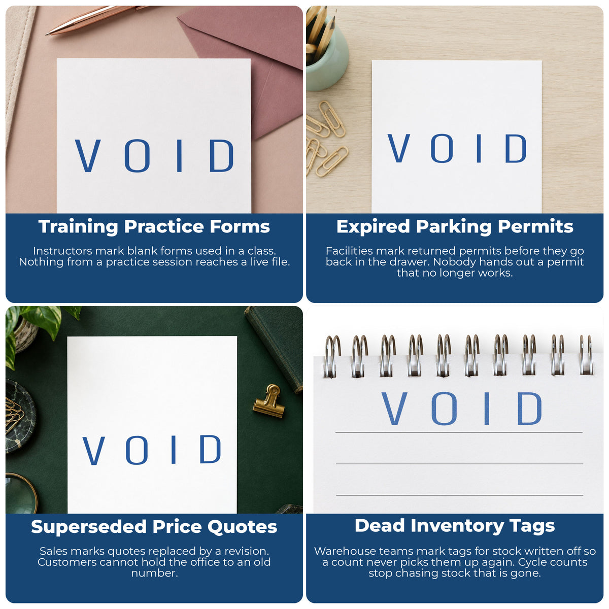 "Void" pre-inked stamp alongside the mark it leaves on a page