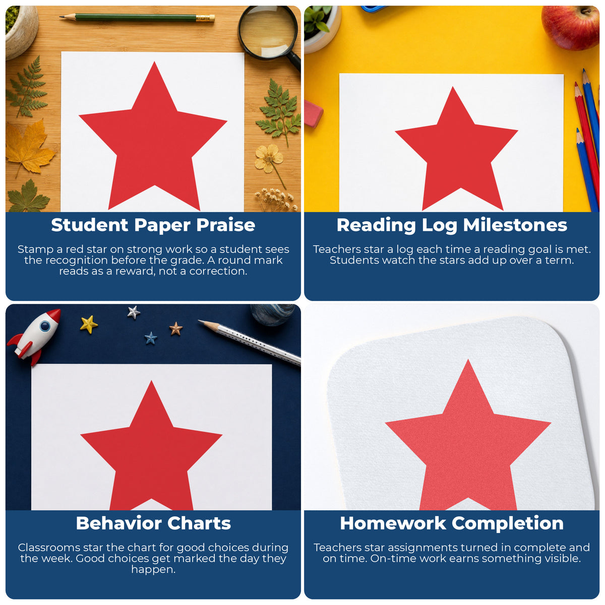 "Star" imprint applied to paperwork, round impression at 5/8 in diameter