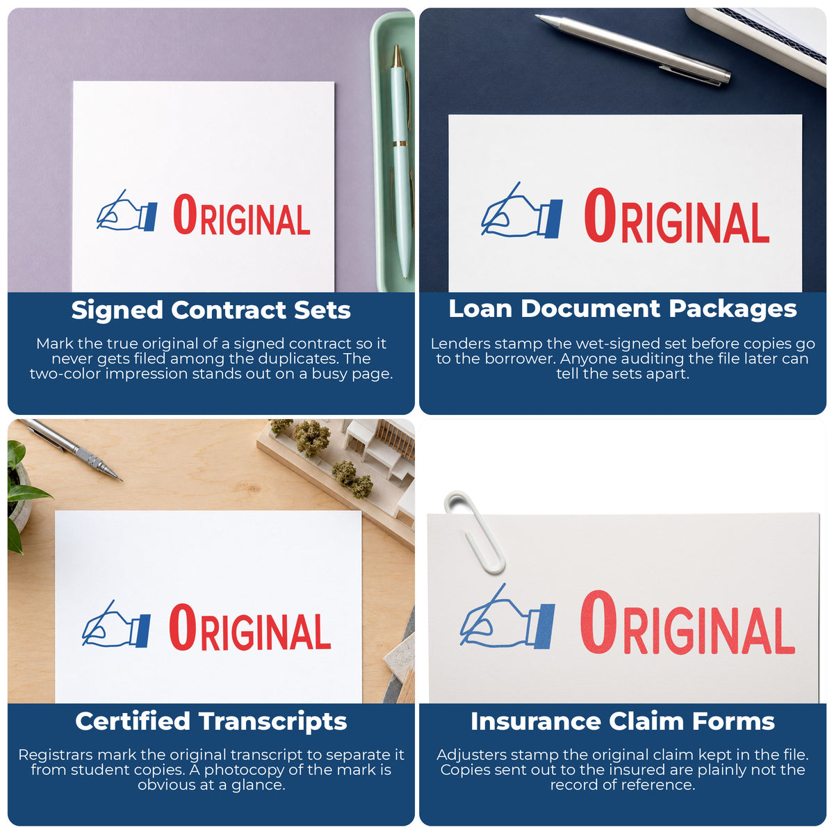 "Original" imprint applied to paperwork, rectangle impression at Approximately 1/2 in tall x 1-5/8 in wide