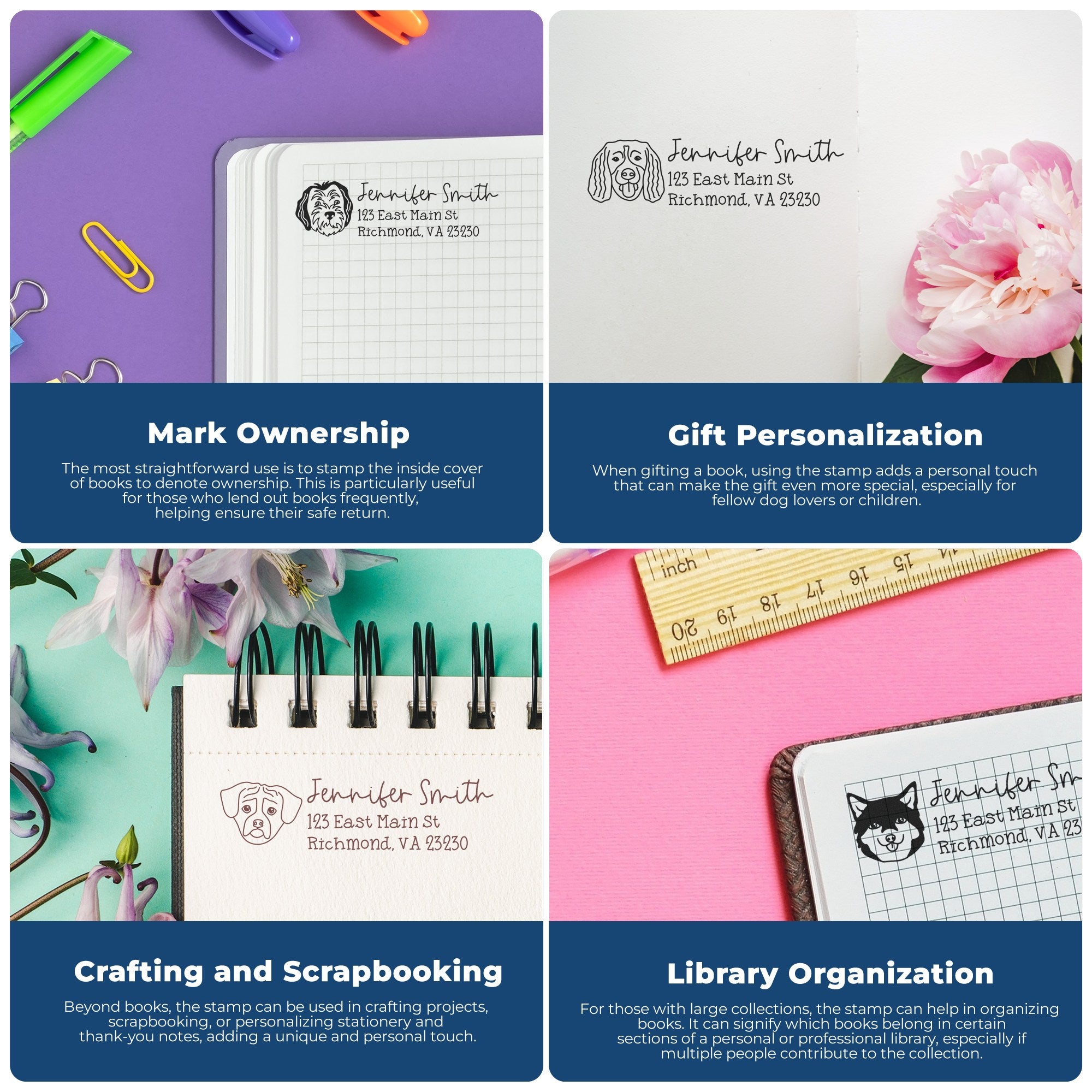 Wood Handle Husky Dog Address Stamp Custom - Engineer Seal Stamps