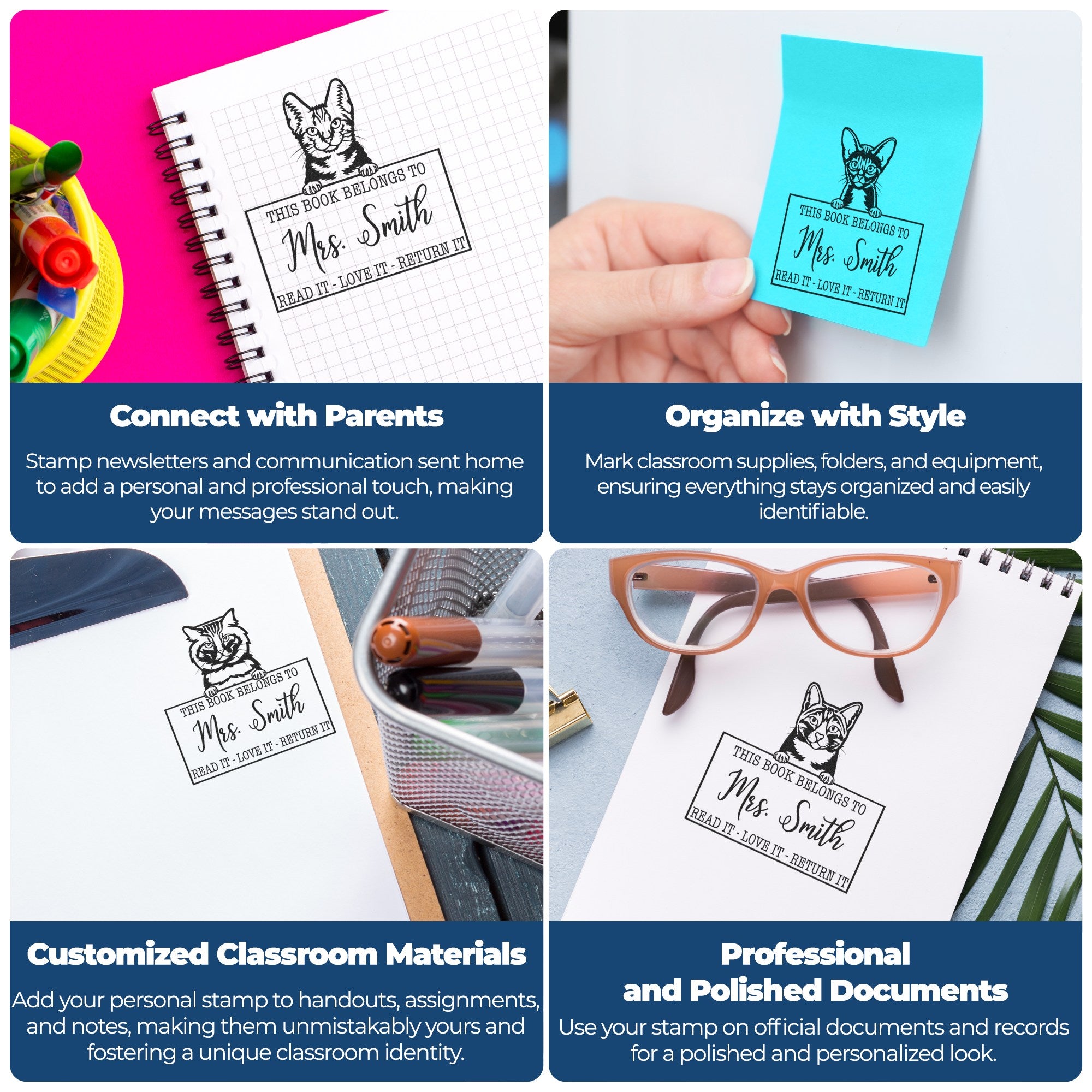 Custom Teacher's Classroom Stamp with Minskin Cat - Engineer Seal Stamps