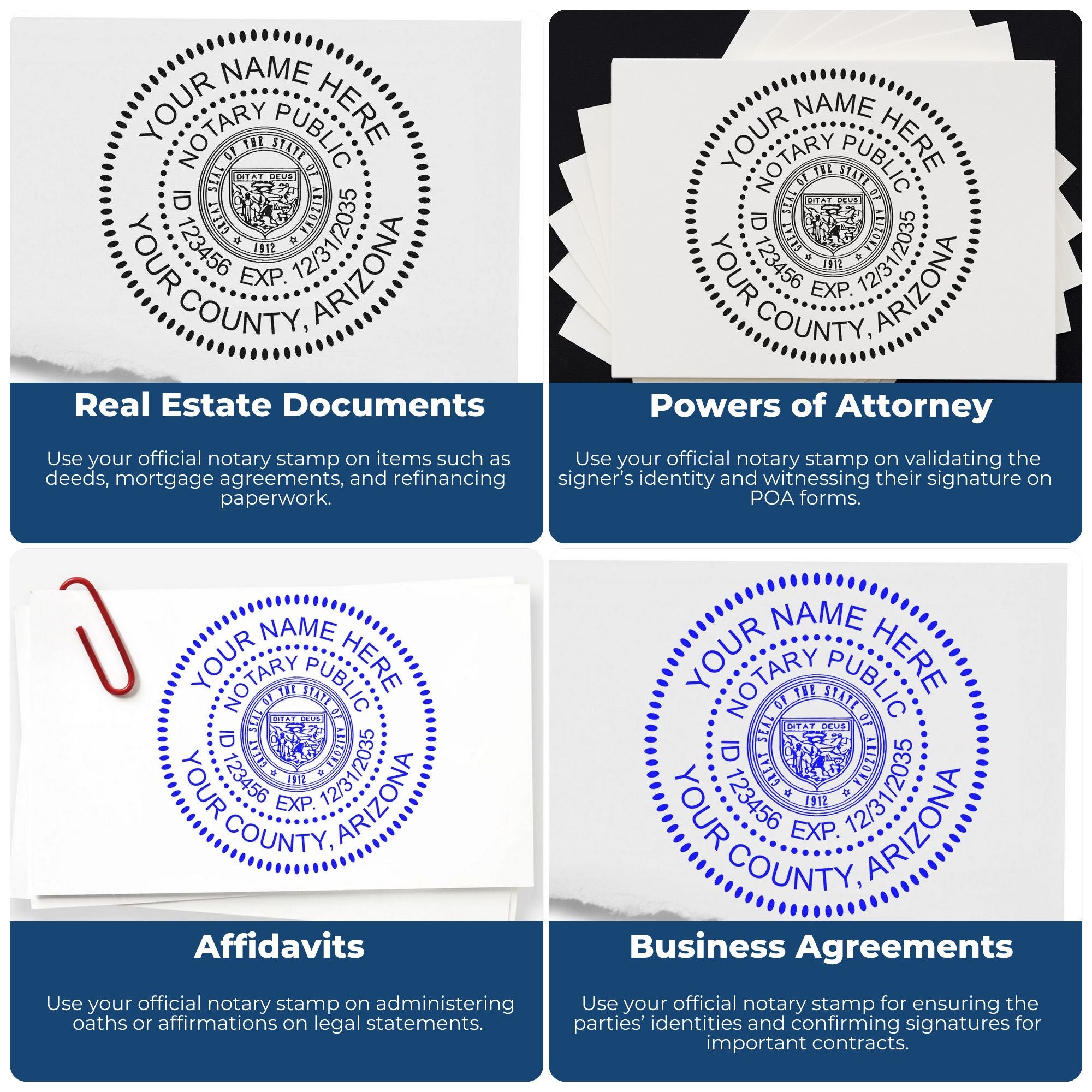 Arizona Notary Stamp and Seal Bundle with Notary Desk Seal and Round Wood Notary Stamp - Engineer Seal Stamps