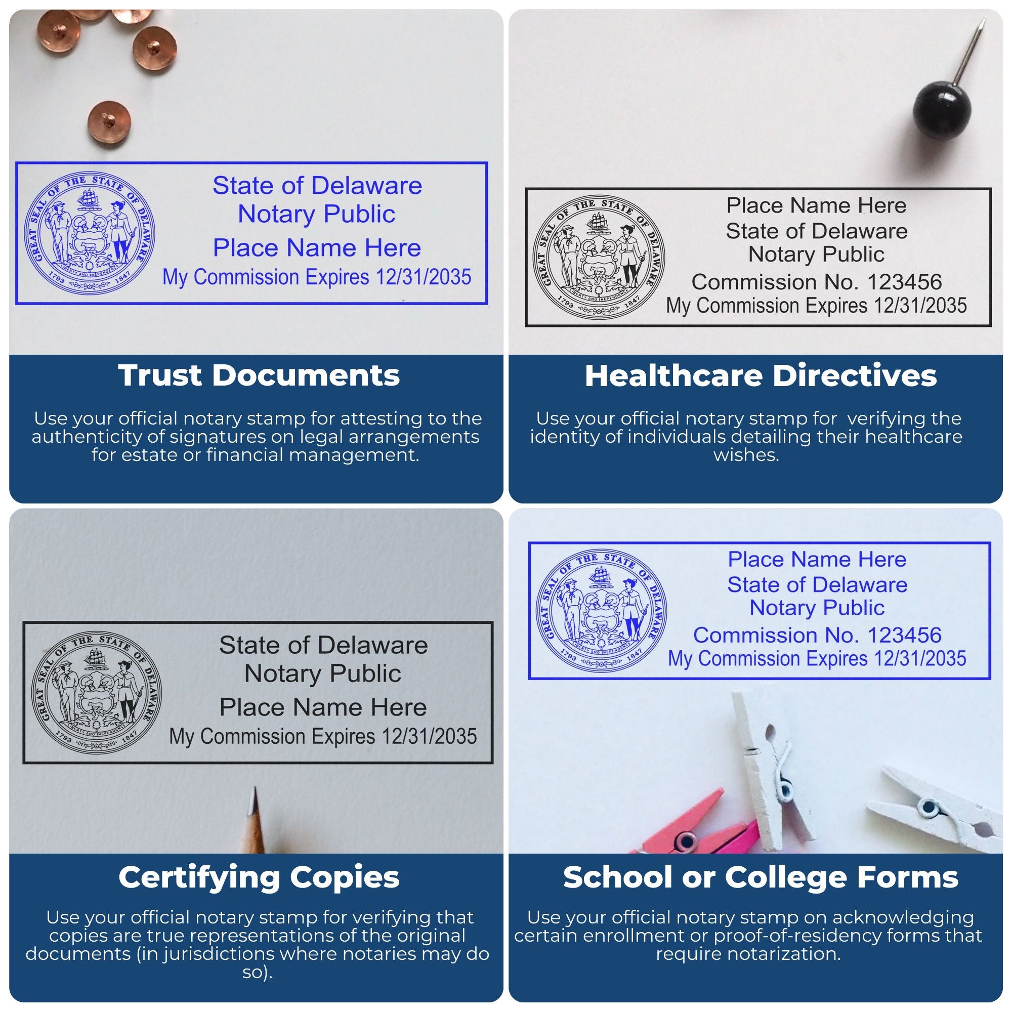 Rectangular MaxLight Notary Stamp DE and Delaware Notary Public Desk Seal Embosser Kit - Engineer Seal Stamps
