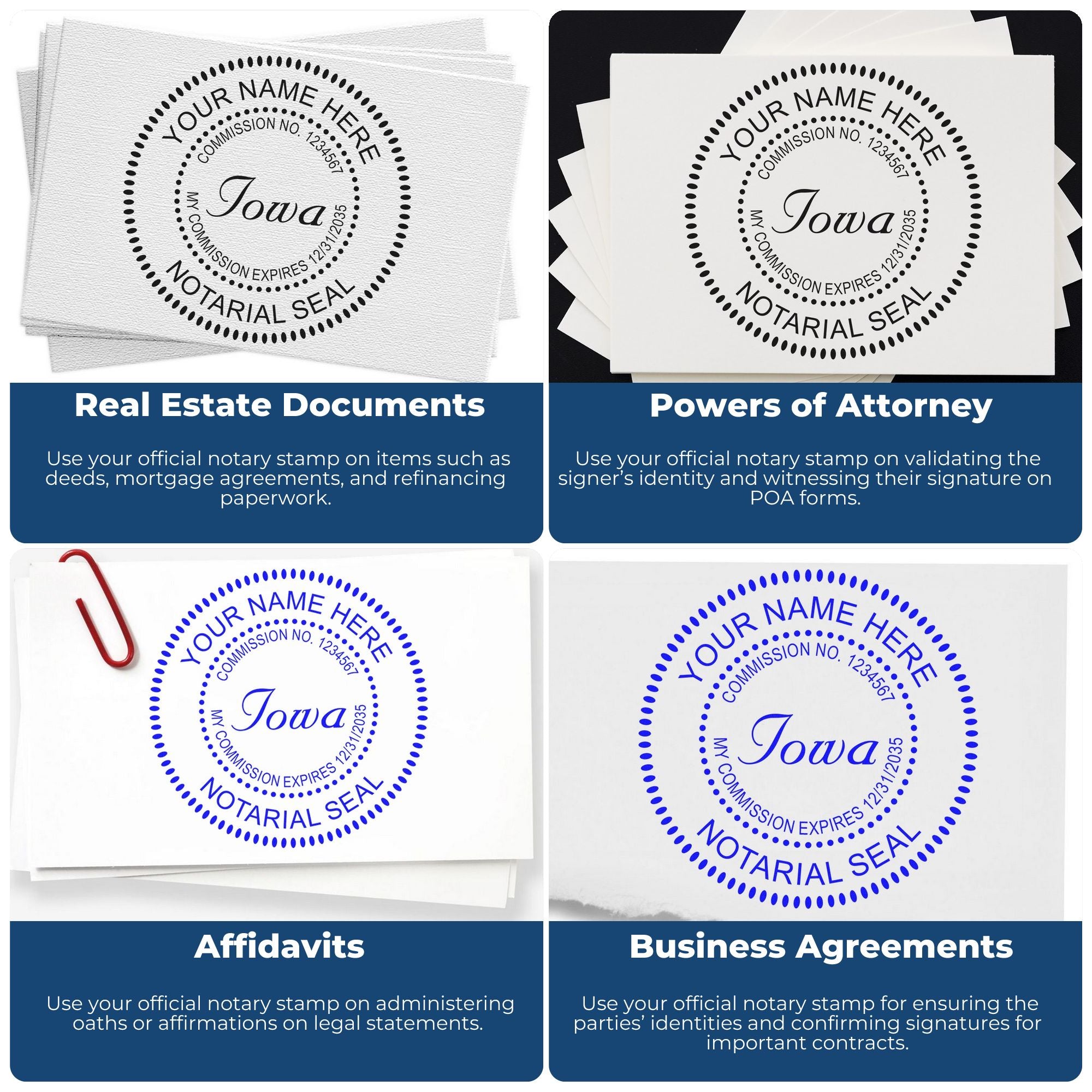 Iowa Notary Stamp and Seal Bundle with Notary Desk Seal and Round Wood Notary Stamp - Engineer Seal Stamps