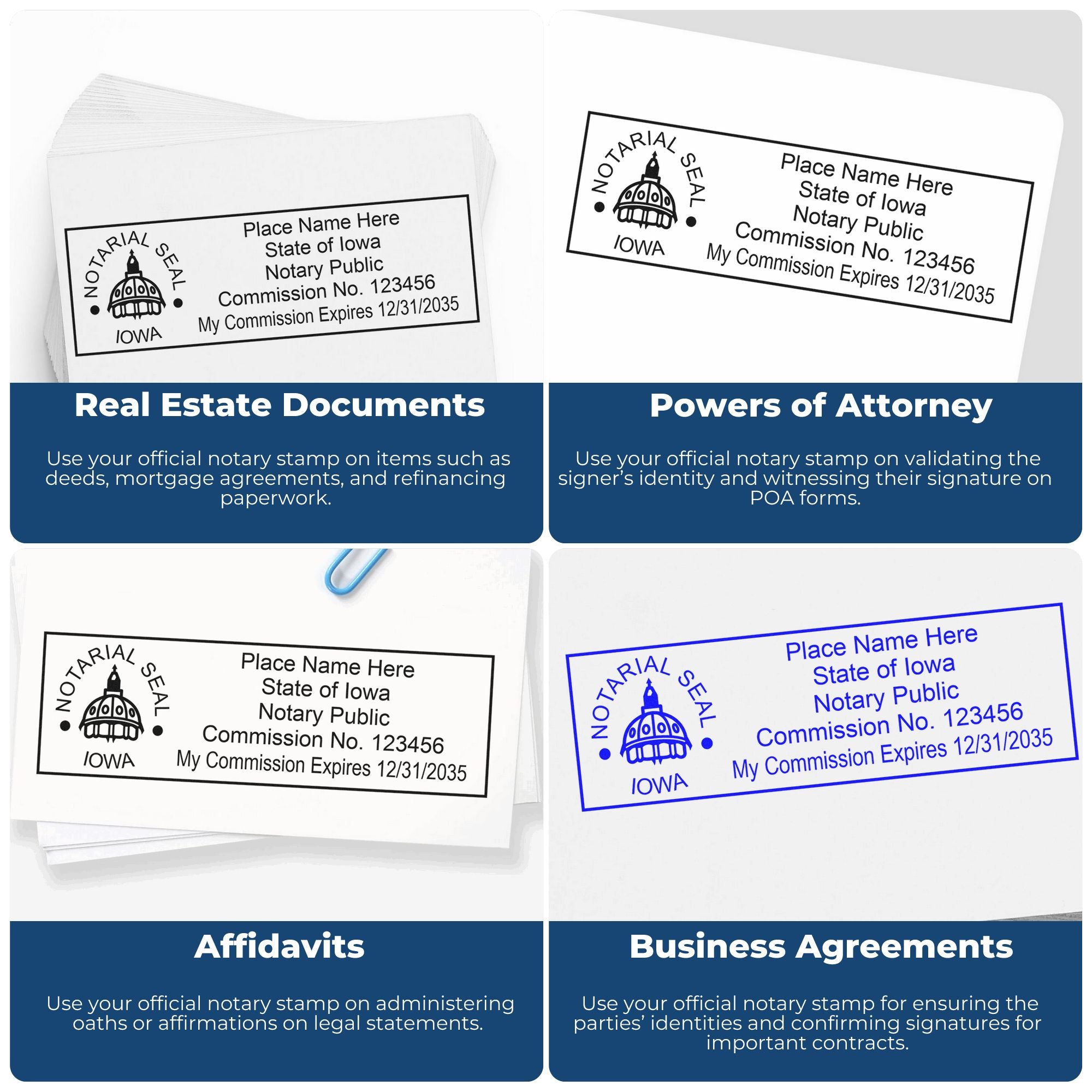 Iowa Notary Stamp and Iowa Notary Seal Bundle Kit with Soft Seal and Rectangular Wood Stamp - Engineer Seal Stamps