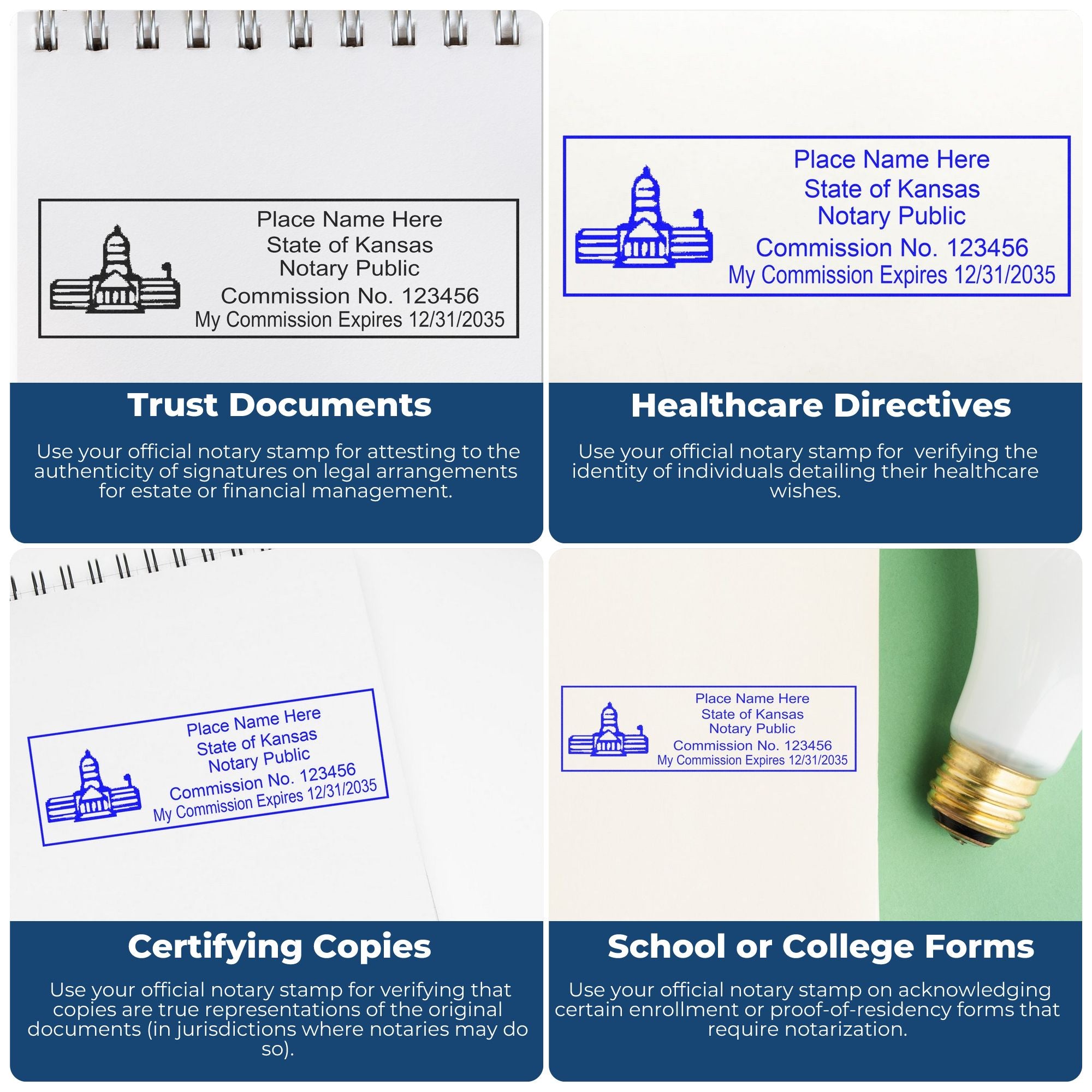 Rectangular Self Inking Kansas Notary Stamp and Kansas Notary Soft Seal - Engineer Seal Stamps