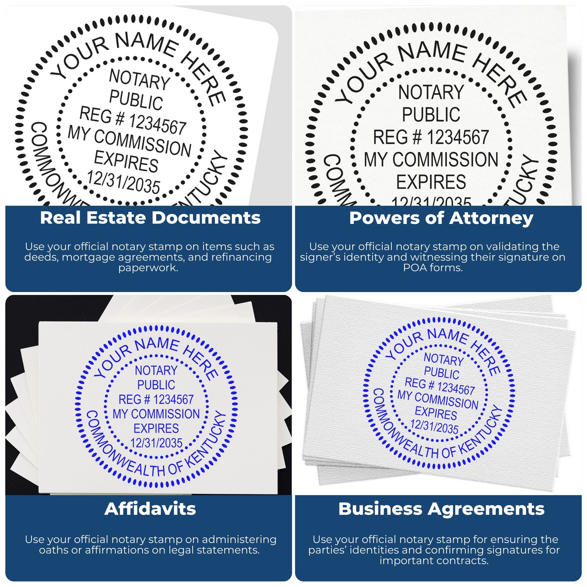 Kentucky Notary Stamp and Seal Bundle with Notary Desk Seal and Round Wood Notary Stamp - Engineer Seal Stamps