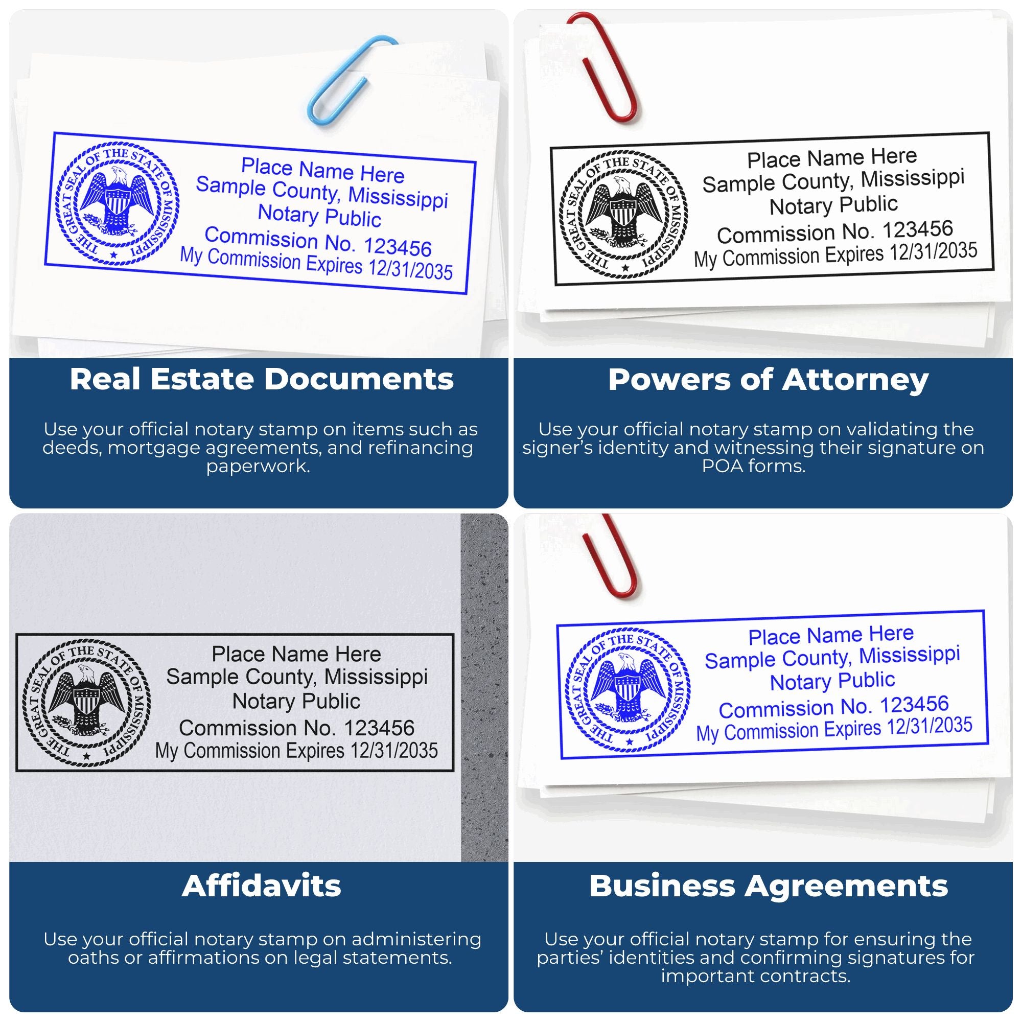 Rectangular Self Inking Mississippi Notary Stamp and Hybrid Seal Embosser Kit - Engineer Seal Stamps