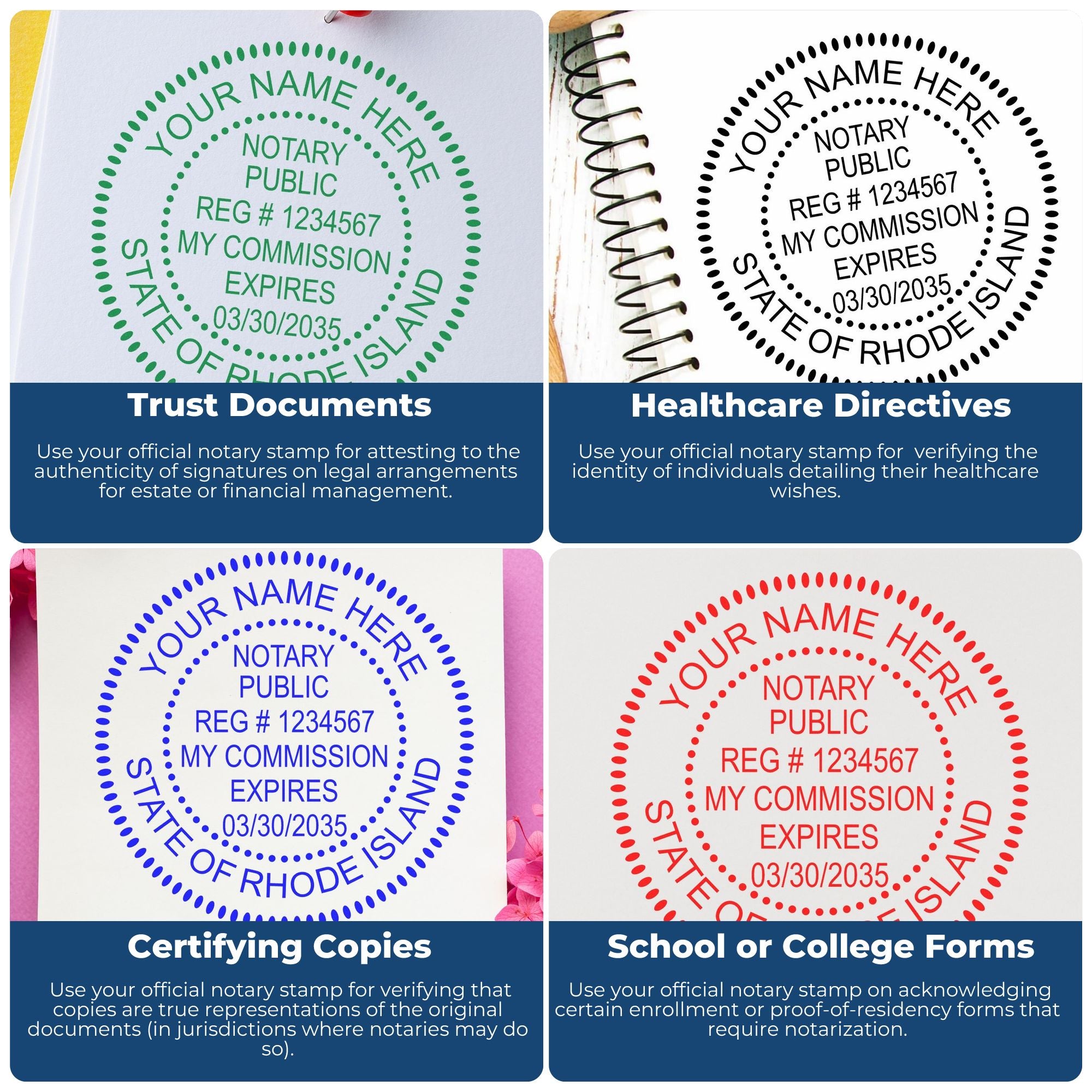 Rhode Island Round Notary Kit with Rubber Stamps - Engineer Seal Stamps