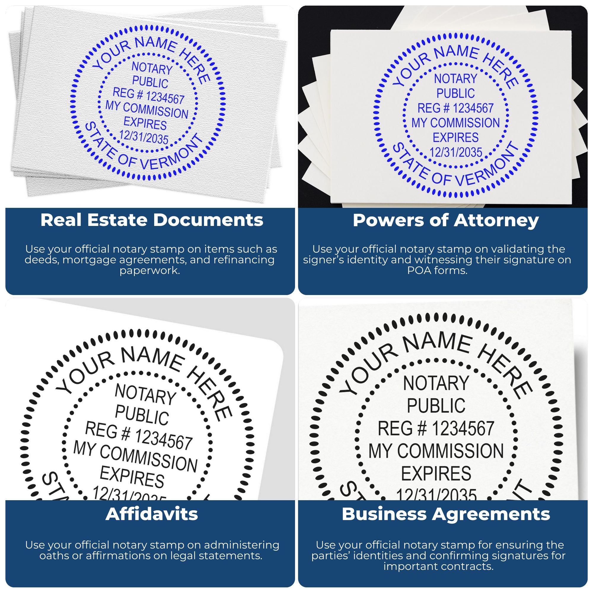 Vermont Notary Stamp and Seal Bundle with Notary Desk Seal and Round Wood Notary Stamp - Engineer Seal Stamps