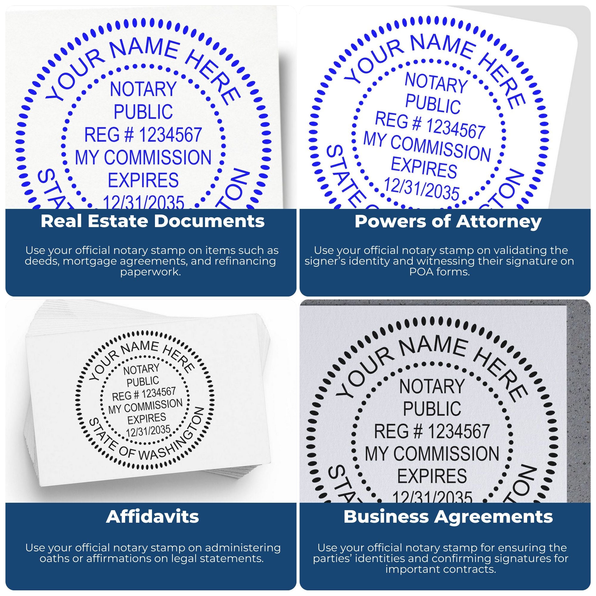 Washington Notary Stamp and Seal Bundle with Notary Desk Seal and Round Wood Notary Stamp - Engineer Seal Stamps