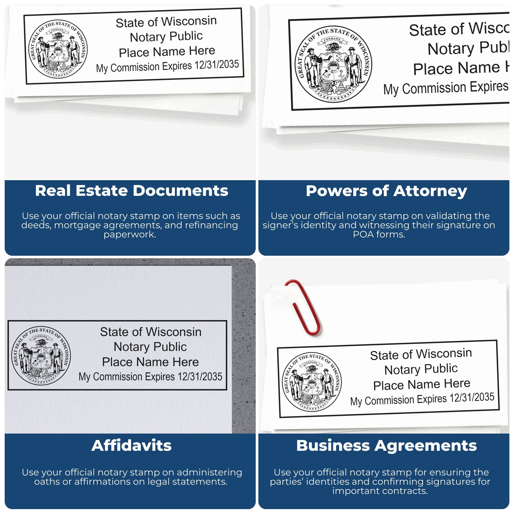 Wisconsin Notary Stamp and Wisconsin Notary Seal Bundle Kit with Soft Seal and Rectangular Wood Stamp - Engineer Seal Stamps