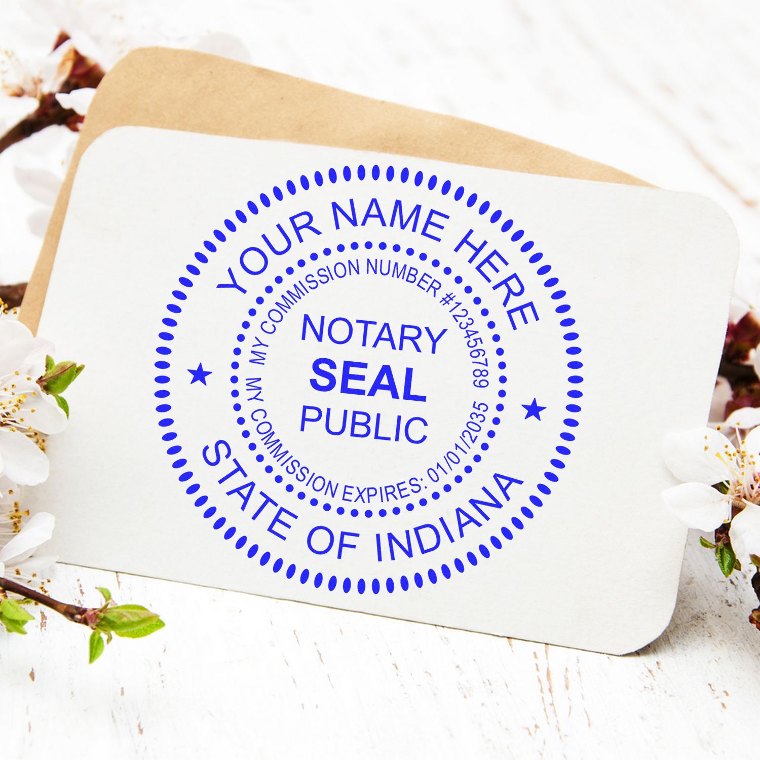 Indiana Notary Stamp and Seal Bundle with Notary Desk Seal and Round Wood Notary Stamp - Engineer Seal Stamps