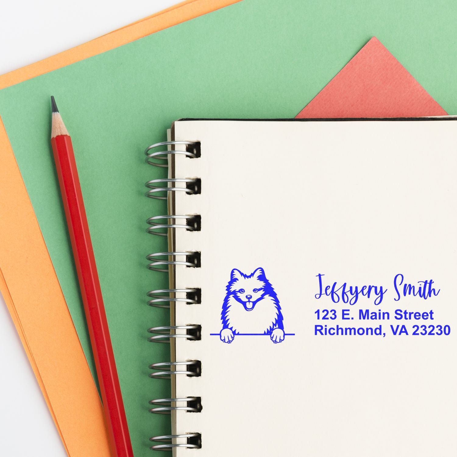 Peeking American Eskimo Name and Address Rubber Stamp - Engineer Seal Stamps