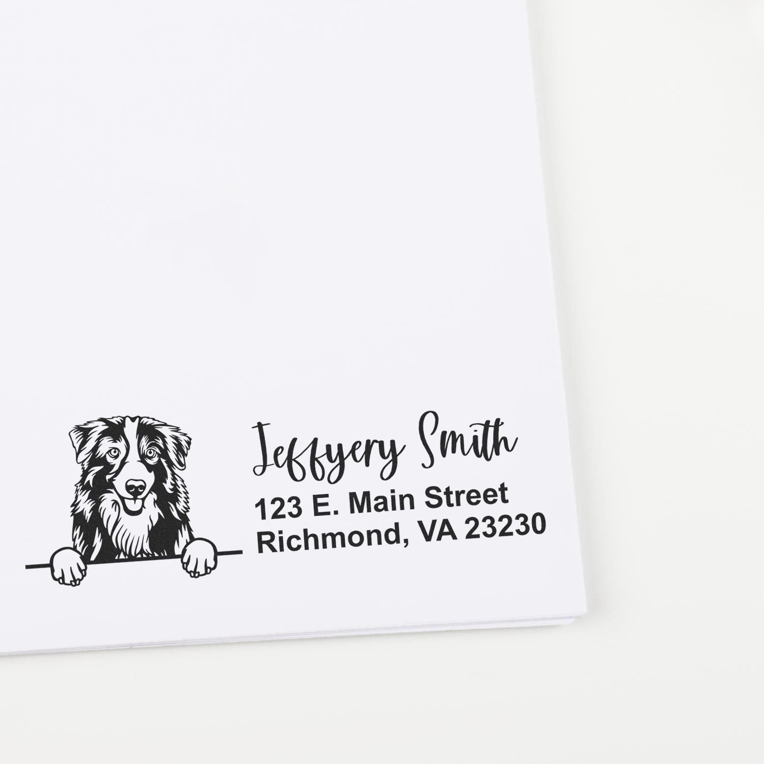 Peeking Australian Shepherd Name and Address Rubber Stamp - Engineer Seal Stamps