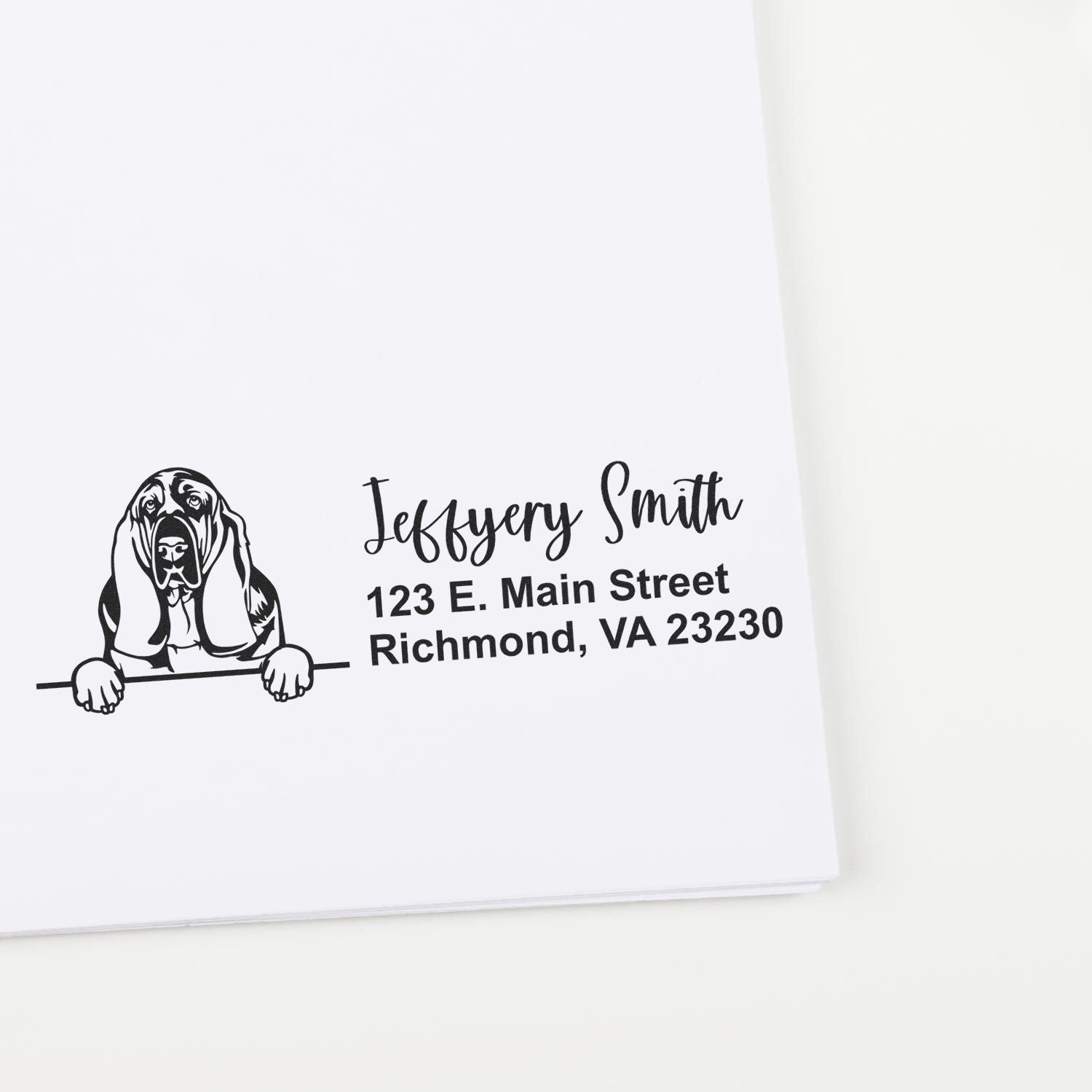 Peeking Basset Hound Name and Address Rubber Stamp - Engineer Seal Stamps