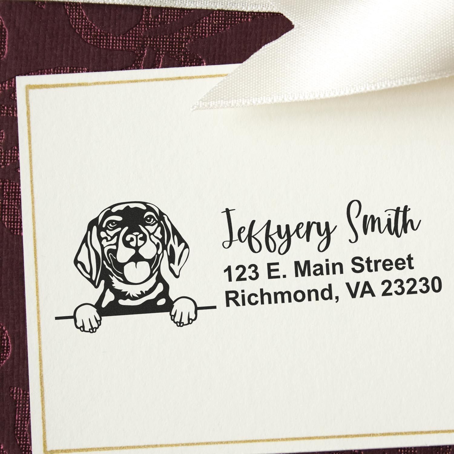 Peeking Beagle Name and Address Rubber Stamp - Engineer Seal Stamps