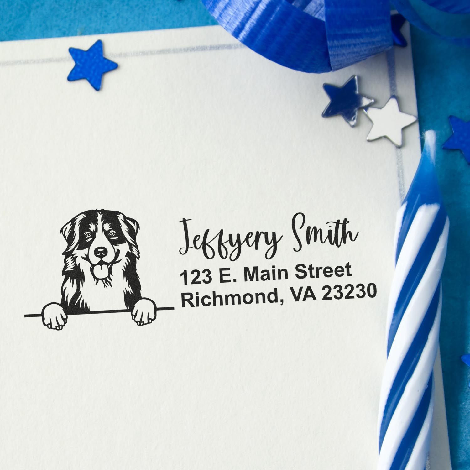 Peeking Bernese Mountain Dog Name and Address Rubber Stamp - Engineer Seal Stamps