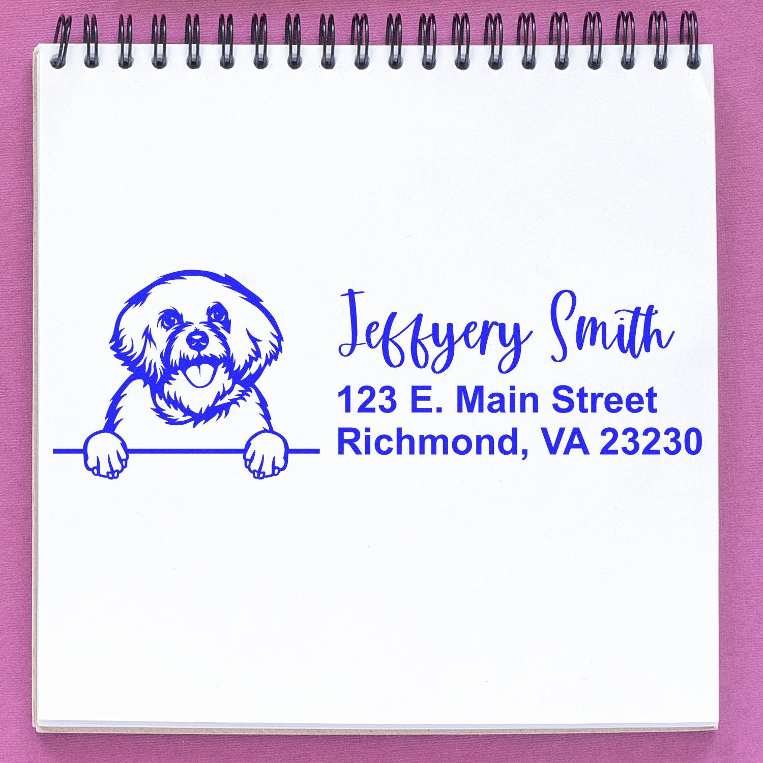 Peeking Bichon Frise Name and Address Rubber Stamp - Engineer Seal Stamps