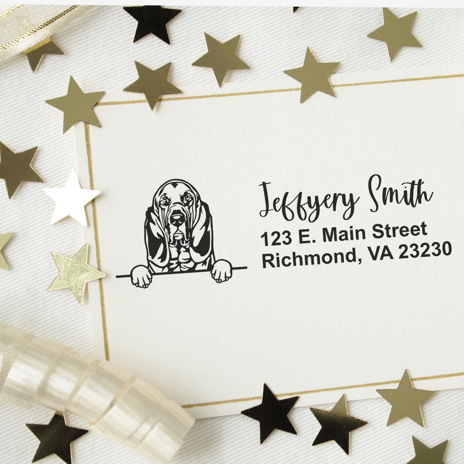 Peeking Bloodhounds Name and Address Rubber Stamp - Engineer Seal Stamps