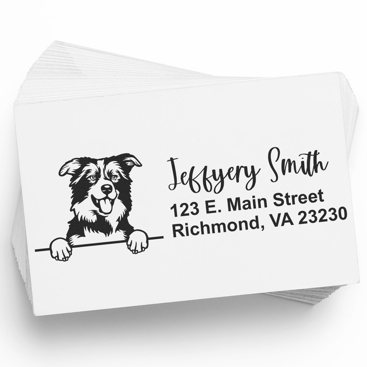 Peeking Border Collies Name and Address Rubber Stamp - Engineer Seal Stamps