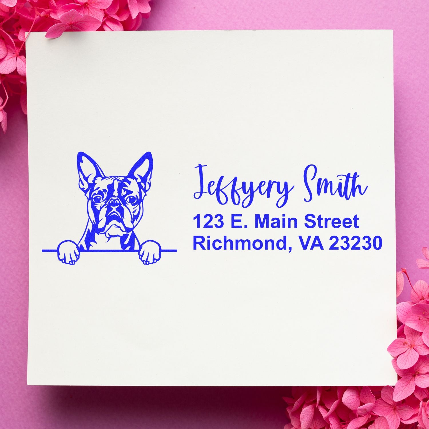 Peeking Boston Terrier Name and Address Rubber Stamp - Engineer Seal Stamps
